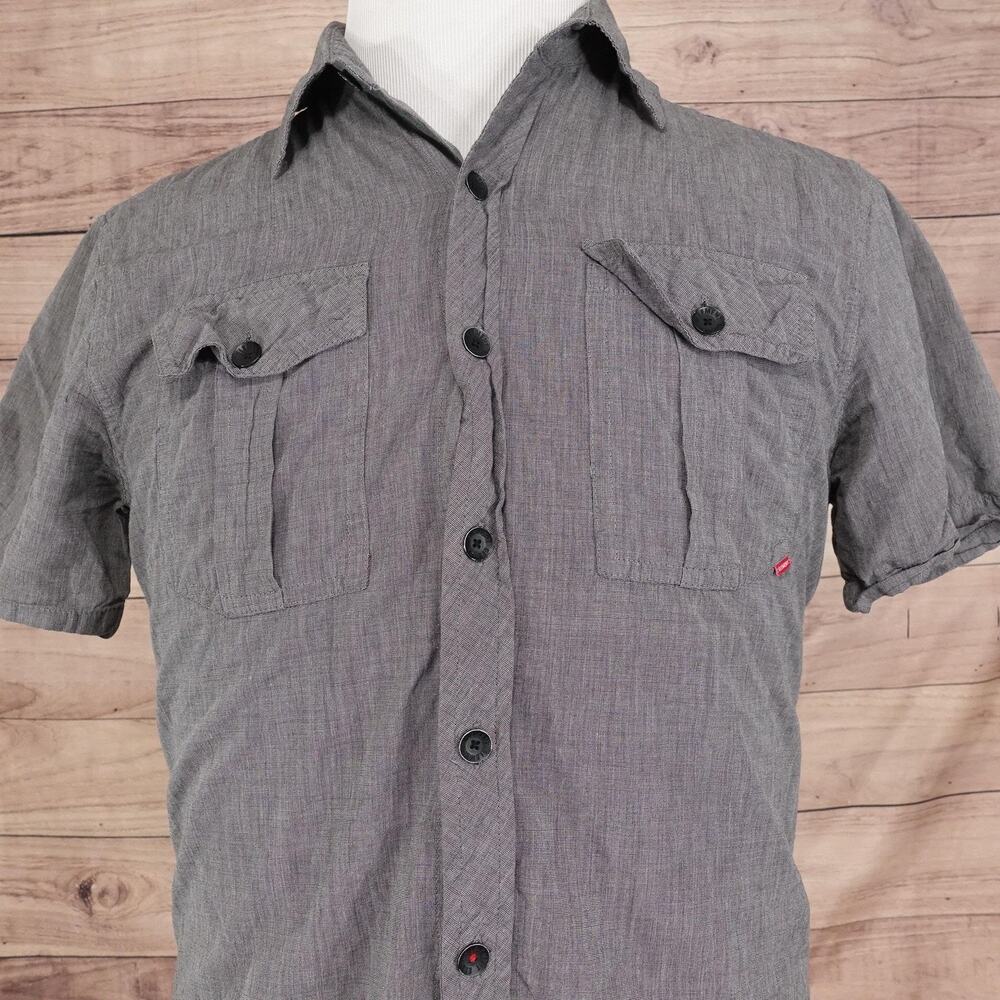 Element Shirt Mens Medium Gray Short Sleeve Button Front Dual Chest Pockets